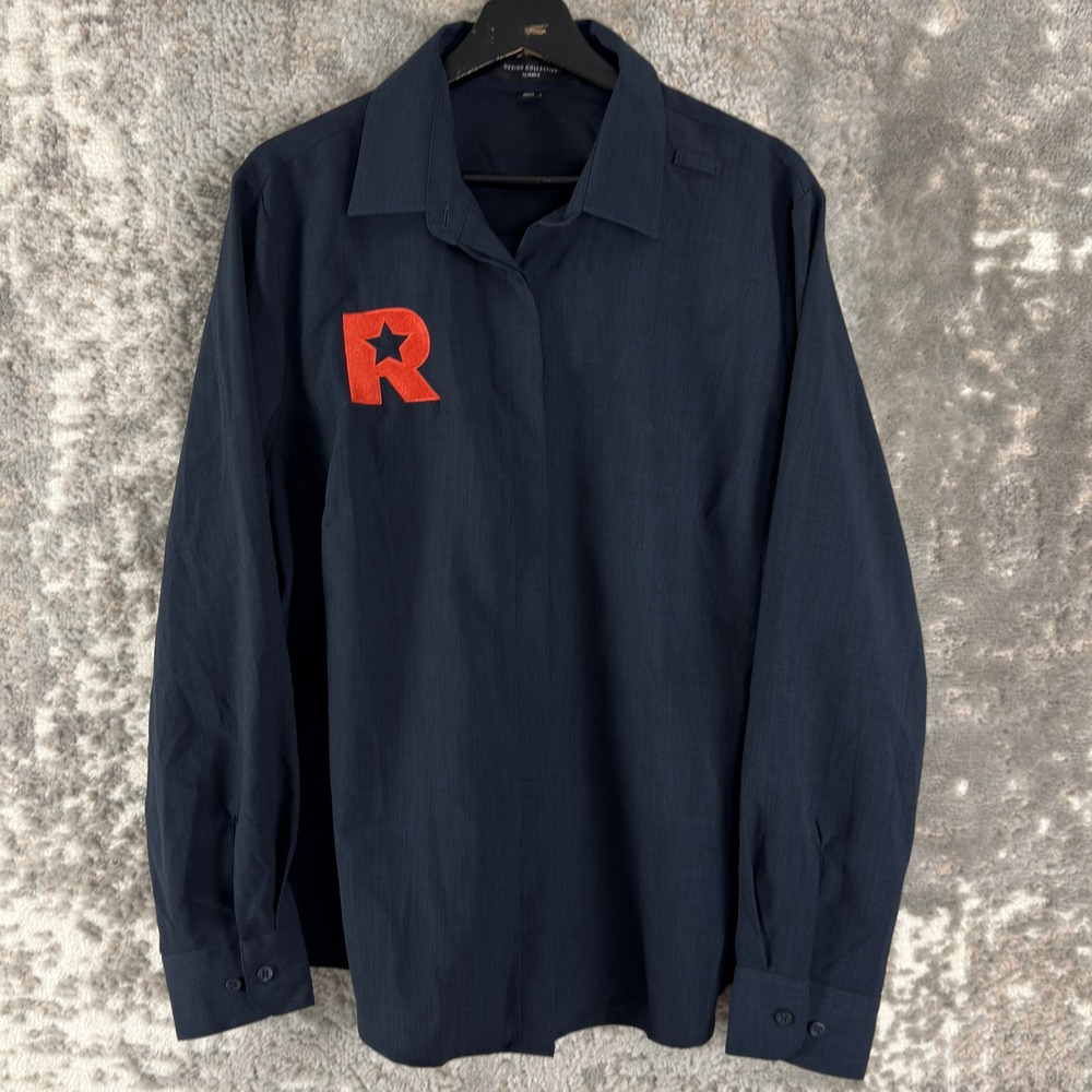 Cintas Design Collective Plus Size 2XW Rockstar Energy Logo Button Up Shirt Navy